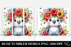 Cartoon Watercolor Parrot with Flower Crown, 20 Oz Tumbler Product Image 1