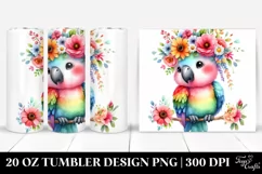 Cartoon Watercolor Parrot with Flower Crown, 20 Oz Tumbler Product Image 1