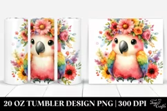 Cartoon Watercolor Parrot with Flower Crown, 20 Oz Tumbler Product Image 1