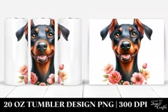 Watercolor Doberman Pinscher with Flowers. 20 oz Tumbler Product Image 1