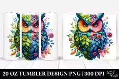 Abstract Vibrant Watercolor Owl with Flowers. 20 oz Tumbler Product Image 1