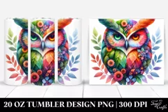 Abstract Vibrant Watercolor Owl with Flowers. 20 oz Tumbler Product Image 1