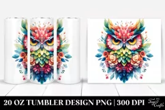 Abstract Vibrant Watercolor Owl with Flowers. 20 oz Tumbler Product Image 1