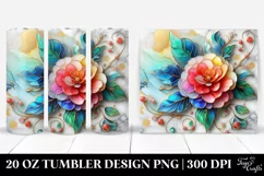 20 Oz Tumbler Sublimation | Colorful Camellia on Marble Product Image 1