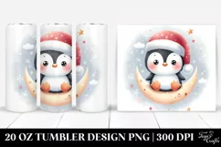 Cute Baby Penguin Sitting on Moon | 20 oz Tumbler Product Image 1