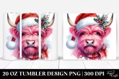 Vibrant Pink Highland Cow with Santa Hat 20 Oz Tumbler Product Image 1