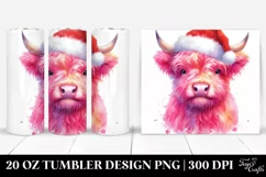 Vibrant Pink Highland Cow with Santa Hat 20 Oz Tumbler Product Image 1
