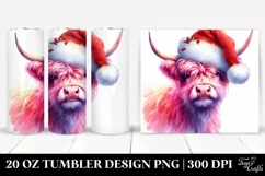 Vibrant Pink Highland Cow with Santa Hat 20 Oz Tumbler Product Image 1