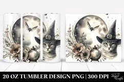 Washed Watercolor Tumbler with Vintage Witch and Cat | 20 oz Product Image 1
