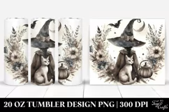 Washed Watercolor Tumbler with Vintage Witch and Cat | 20 oz Product Image 1