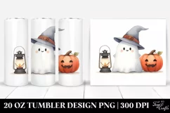Cute Ghost Lantern Pumpkin Watercolor Tumbler Product Image 1