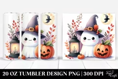 Cute Ghost Lantern Pumpkin Watercolor Tumbler Product Image 1