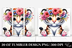 Cartoon-Style Tiger Flower Crown Tumbler Product Image 1