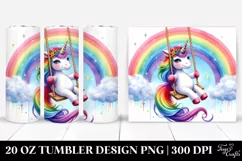 Colorful Unicorn Swinging from a Rainbow | 20 Oz Tumbler Product Image 1