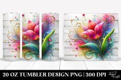 20 Oz Tumbler Sublimation | Colorful Tulip on Wooden Product Image 1