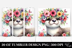 Cute Watercolor Otter with Flower Crown, Transparent 20 Oz Product Image 1