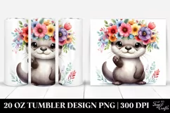 Cute Otter with Flower Crown, Transparent 20 Oz Tumbler Product Image 1