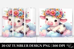 Cute Watercolor Cow with Flower Crown, Transparent 20 Oz Product Image 1