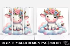 Cute Watercolor Cow with Flower Crown, Transparent 20 Oz Product Image 1
