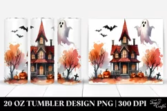 Watercolor Funny Halloween Haunted House 20 Oz Tumbler Product Image 1