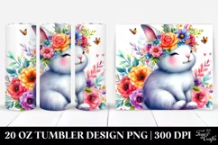 Vibrant Cartoon Rabbit with Flower Crown | 20 oz Tumbler Product Image 1