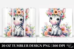 Cartoon Zebra with Flower Crown | 20 oz Tumbler Product Image 1