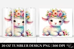 Cute Cartoon Lamb with Flower Crown, Transparent 20 Oz Product Image 1