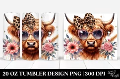 Highland Cow with Animal Print Bow, Transparent 20 Oz Product Image 1