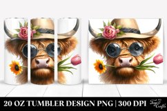 Funny Highland Cow in Sun Hat with Tulip | 20 oz Tumbler Product Image 1