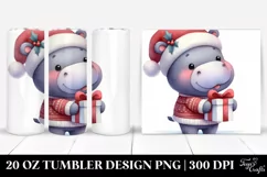 cute Hippo in Winter Watercolor Clipart Product Image 1