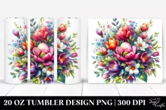 20 Oz Tumbler Sublimation | Vibrant Watercolor Bouquet | Product Image 1