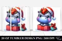 cute Hippo with Gift Box Watercolor Clipart Product Image 1