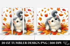 Colorful Cat Tumbling with Autumn Leaves | 20 oz Tumbler Product Image 1