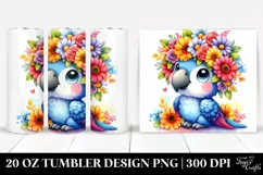 Cute Macaw with Flower Crown, Transparent 20 Oz Tumbler Product Image 1