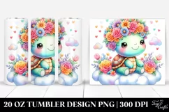 Cute Cartoon-Style Turtle with Vibrant Flower Crown 20 Oz Product Image 1
