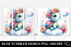 Watercolor Turtle with Flower Crown 20 Oz Tumbler Product Image 1