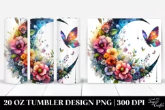 Colorful Half Moon with Flowers, Transparent 20 Oz Tumbler Product Image 1