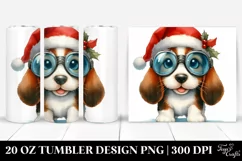 Baby Basset Hound with Santa Hat, Sublimation Clipart Product Image 1