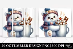 Cute Polar Bear with Hot Cocoa, Sublimation Clipart Product Image 1