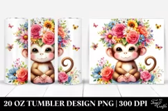 Cartoon Monkey with Flower Crown | 20 oz Tumbler Product Image 1