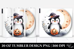 Baby Halloween Penguin on Moon PNG Product Image 1