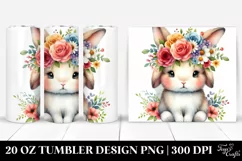 Vibrant Cartoon Rabbit with Flower Crown, Transparent 20 Oz Product Image 1