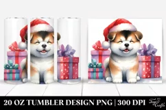 Baby Akita with Santa Hat PNG Product Image 1