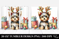 Baby Yorkshire Terrier with Reindeer Horns PNG Product Image 1