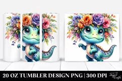 Cute Baby Dinosaur with Floral Wreath, Transparent PNG Product Image 1