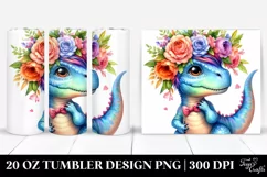 Cute Baby Dinosaur with Floral Wreath, Transparent PNG Product Image 1