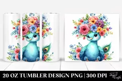 Cartoon Peacock with Flower Crown Clipart Product Image 1