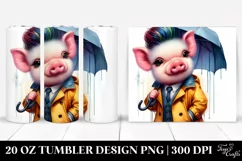 Cute Baby Pig with Cool Haircut and Raincoat Product Image 1