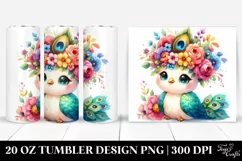 Cartoon-Style Peacock with Flower Crown | 20 oz Tumbler Product Image 1