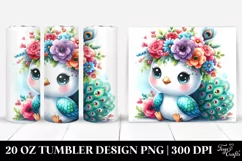 Cartoon-Style Peacock with Flower Crown | 20 oz Tumbler Product Image 1